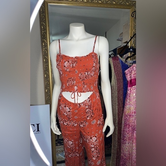 Derek Heart Jumpsuit Ruched Rust Floral Adjustable Pantsuit w Adjustable Top 🆕 - Picture 8 of 12